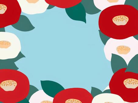 紅白の椿のフレーム 椿,紅白,赤,白,フレーム,シンプル,背景,飾り枠,イラスト,手描きのイラスト素材