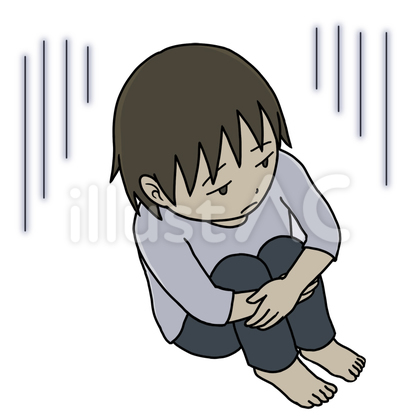 膝を抱えて落ち込む人