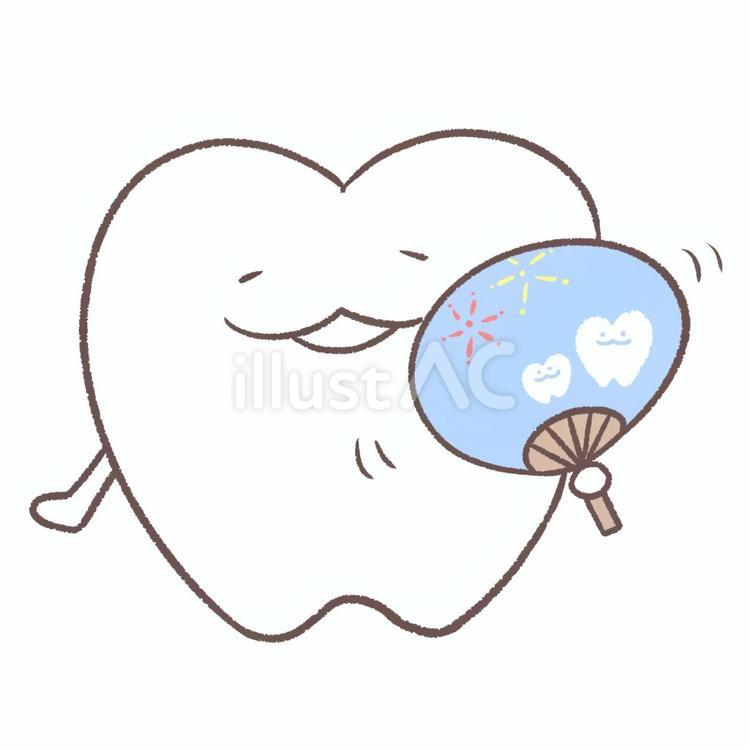 うちわで仰ぐ歯 歯,歯科,ゆるいのイラスト素材