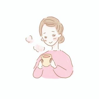 お茶を飲んでる女性 お茶,温まる,女性,癒し,幸せ,リラックス,自律神経,温活,ホットティー,紅茶のイラスト素材