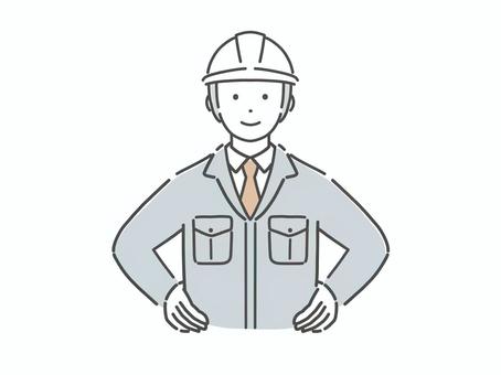 正面向きの作業服の男性 男性,人物,若い,大人,作業着,作業員,ヘルメット,自信,頼りになる,仕事のイラスト素材