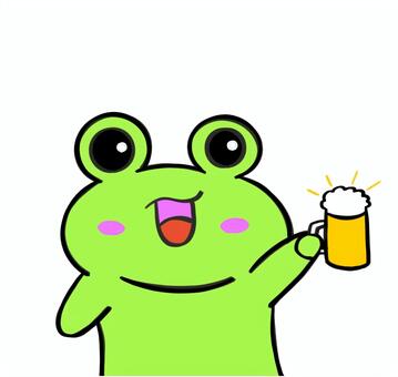カンパーイ カエル,かえる,かわいい,緑,黄緑,動物,お酒,酒,楽しいのイラスト素材