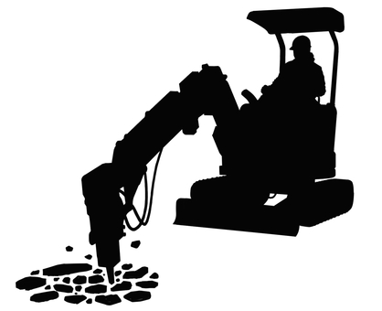 道路工事削岩重機シルエット 工事,重機,シルエット,削岩機,道路,壊すのイラスト素材