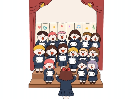 合唱コンクール 合唱コンクール,歌,学生,制服,指揮者,音符,ハート,人,舞台幕のイラスト素材