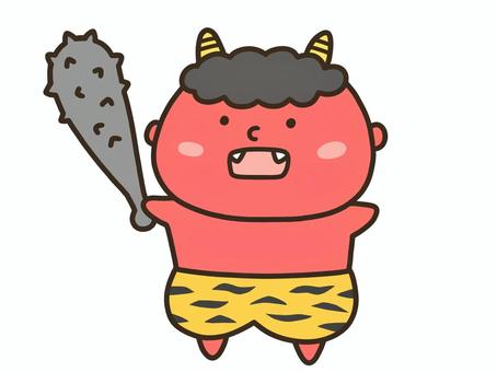 赤鬼 鬼,赤鬼,節分,２月,冬,カットイラスト,シンプル,デフォルメ,手描き,ゆるいのイラスト素材