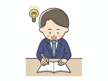 問題が解けるスーツの男性 男性,スーツ,お父さん,教師,講師,先生,勉強,宿題,学習,アイデアのイラスト素材