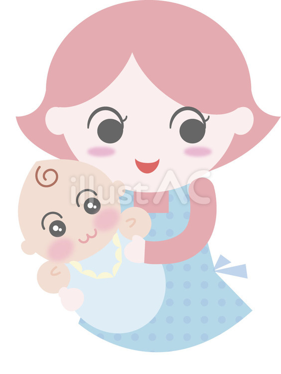 赤ちゃんとママ、パステル 女性,笑顔,イラストのイラスト素材