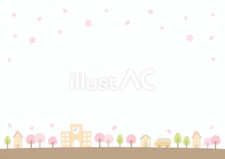 卒業式や入学式の春の桜と学校の街並み05 春,桜,入学のイラスト素材