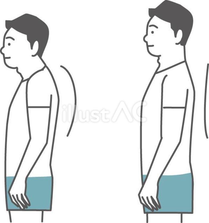 男性_姿勢比較 猫背,姿勢,男性のイラスト素材