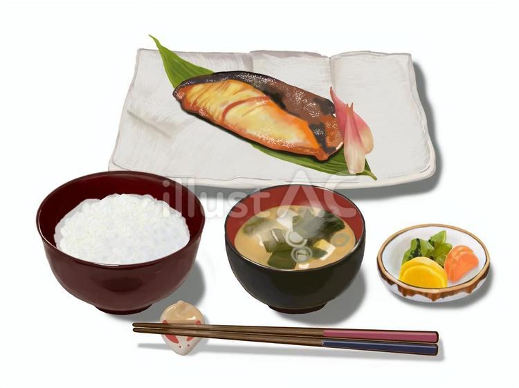 銀鱈の照り焼きとごはん（A2） 銀鱈,照り焼き,定食のイラスト素材