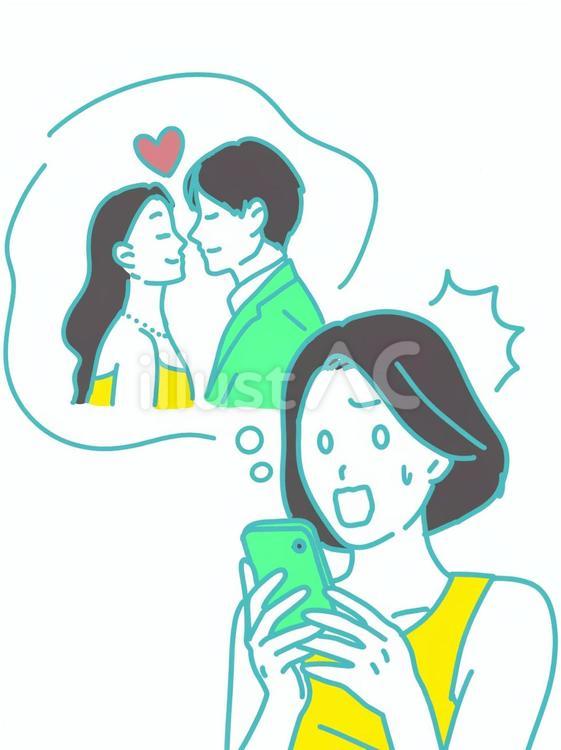 推しの熱愛報道にショックを受ける女性 女性,推し活,写真のイラスト素材