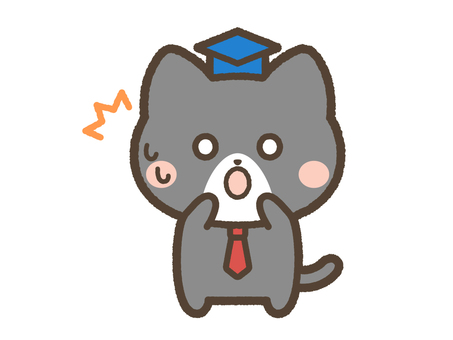 驚くねこ先生（黒ネコ） 驚く,猫,ねこ,びっくり,ショック,冷や汗,ネコ,動物,ペット,塾のイラスト素材