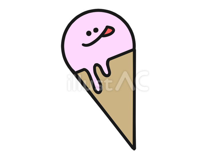 溶けた　アイスクリーム　いちご　顔つき 溶けた,笑顔,いちごのイラスト素材