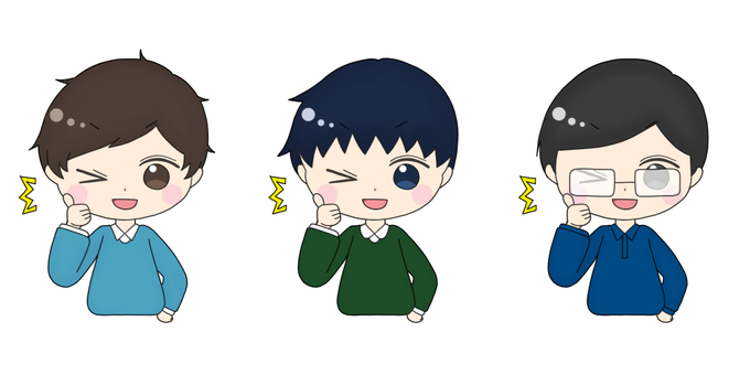 サムズアップする男性のイラスト 男性,学生,メガネ,七三分け,サムズアップ,親指を立てるのイラスト素材