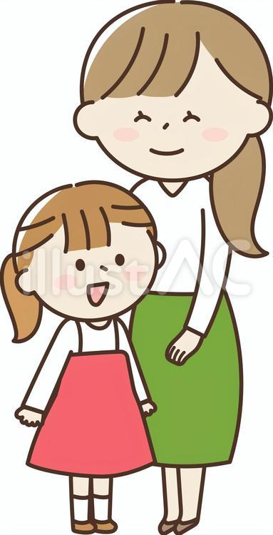 お母さんと娘2立ち絵全身 親子,家族,お母さんのイラスト素材