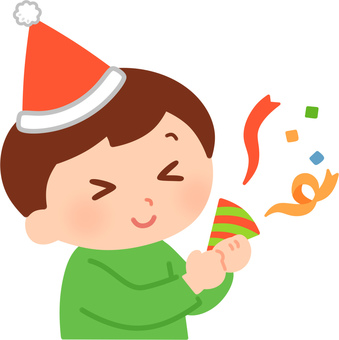 クラッカーを鳴らす男の子(クリスマス) 人物,子供,男の子,クラッカー,クリスマス,サンタ帽,サンタクロース,パーティー,パーティー帽,帽子のイラスト素材