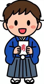 紺の袴の男の子です。 シンプル,子供,七五三,お正月,日本,式典,イベント,和装,袴,羽織のイラスト素材