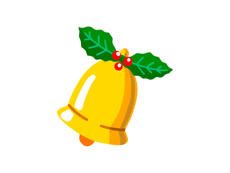 ヒイラギのベル（線なし） クリスマス,ベル,聖夜,イヴ,冬,12月,イベント,ホリデー,web素材,ウェブのイラスト素材
