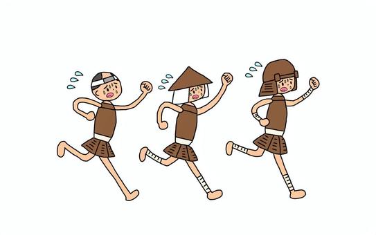 逃走する戦国の野武士たち 野武士,野伏,雑兵,侍,武士,武者,浪人,一揆衆,野盗,盗賊のイラスト素材