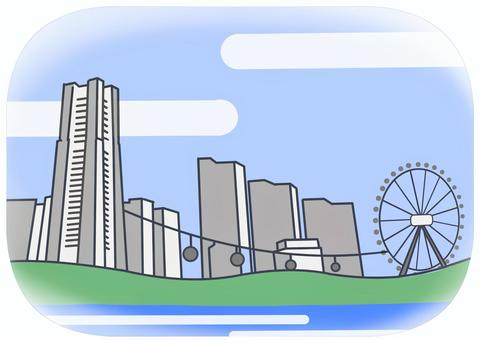 横浜シンプル風景 横浜,桜木町,みなとみらい,神奈川,風景のイラスト素材