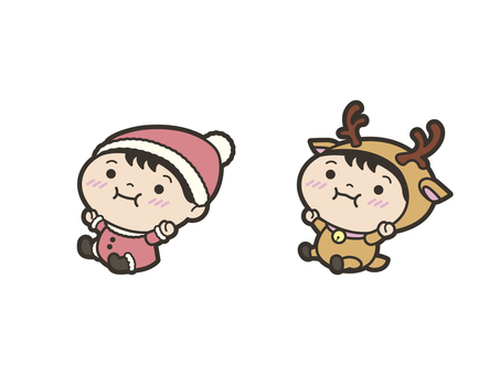 あかちゃん（クリスマス） クリスマス,サンタさん,トナカイ,赤ちゃん,乳児,0歳,かわいい,ロンパース,着ぐるみ,衣装のイラスト素材