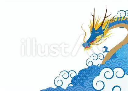 青色の中華風の龍の背景素材