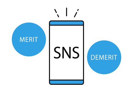 SNSのメリットとデメリット スマホ,スマートフォン,sns,アプリ,メリット,デメリット,長所,短所,良い点,悪い点のイラスト素材