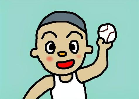 野球やろうぜ 野球,少年,ボール,ランニングシャツ,坊主頭,昭和のイラスト素材