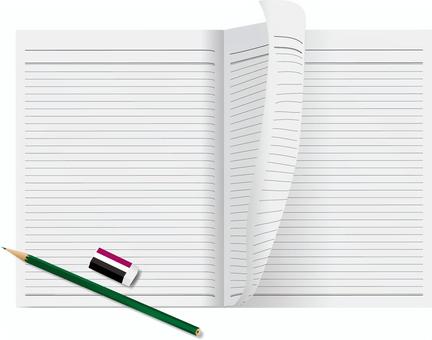 ノートめくる ノート,ページ,めくる,冊子,えんぴつ,消しゴム,白紙,勉強,リアル,イメージのイラスト素材