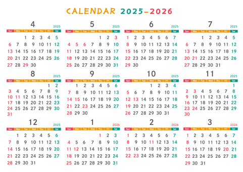 2025年4月はじまりカラフルカレンダー