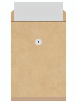中の紙が飛び出した紐付き封筒 封筒,紐付き,丸留め,留め具,クラフト紙,紙,手紙,文具,シンプル,デフォルメのイラスト素材