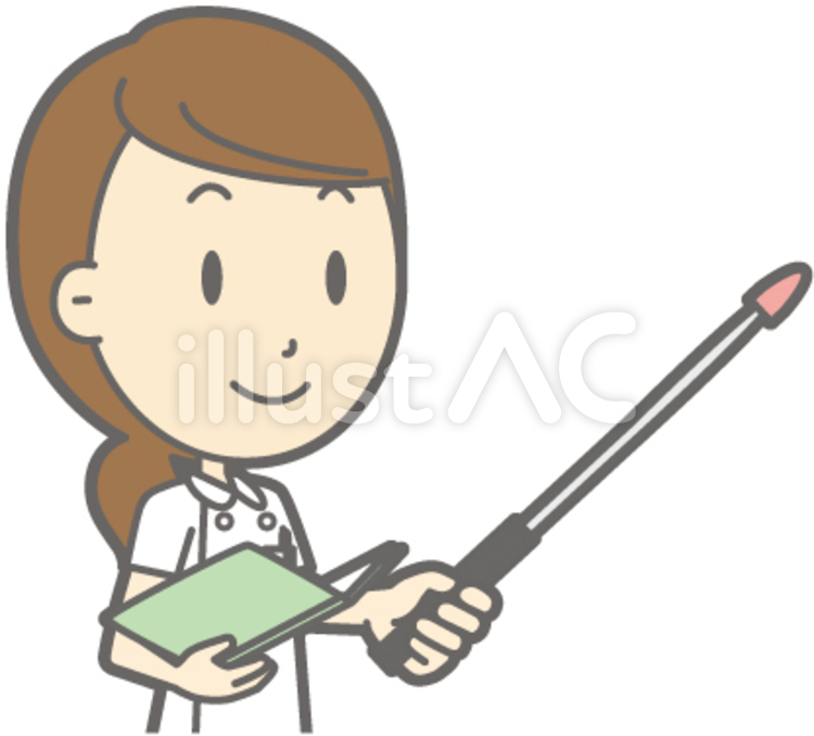 女性看護師-指示棒3横視線右斜-バスト 人物,女性,作業療法士のイラスト素材