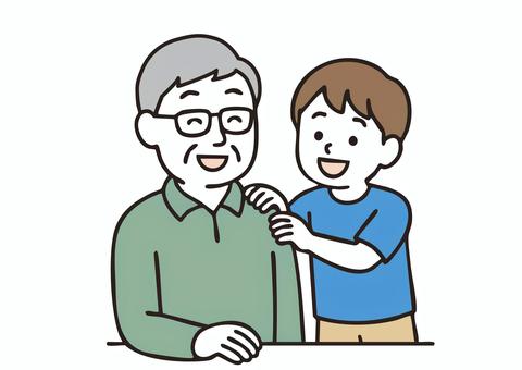 敬老の日に肩もみする孫 人物,アジア人,日本人,白バック,敬老の日,孫,男の子,子供,男児,少年のイラスト素材