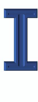 ３D加工アルファベット大文字青I アルファベット,大文字,立体,3d,青,装飾文字,フォント,デザイン,アイコン,カラフルのイラスト素材