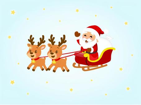 サンタクロースがやってくる_2 サンタクロース,クリスマス,プレゼント,ギフト,トナカイ,ソリ,空,星,冬,飾りのイラスト素材