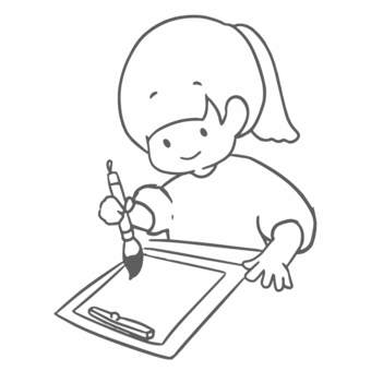 習字をする女の子（線画） 女の子,人物,かわいい,ワンポイント,習字,習い事,書き初め,線画のイラスト素材