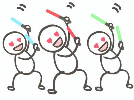 棒人間　オタ芸をする熱心なファン3人 棒人間,人,3人,オタク,ヲタク,オタ芸,ヲタ芸,ハート,愛,ラブのイラスト素材