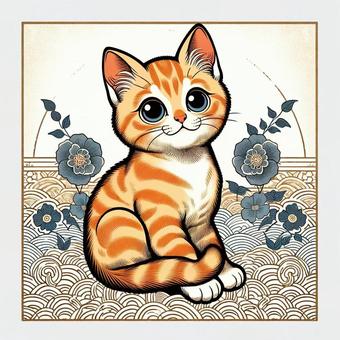 Ukiyo-e style cat, ukiyoe, a pet, tiny, JPG