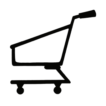 【手描き】ショッピングカートのシルエット 台車,買い物,シルエット,横向き,テキストスペース,手描き,リアル,モノクロ,挿絵,白バックのイラスト素材