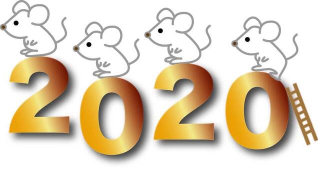 Illustration, new year's card, 2020, mouse, 