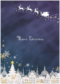 サンタとツリーのクリスマスフレーム035 クリスマス,フレーム,サンタクロース,クリスマスツリー,ソリ,イヴ,結晶,街並,冬,ツリーのイラスト素材