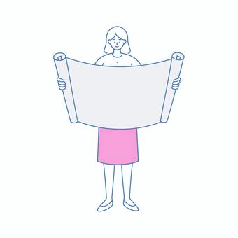 設計図を確認する女性の計画シーン 設計図を確認する女性の計画シーン 人物,女性,ビジネス,設計,図面,計画,確認,検討,用紙,展開のイラスト素材