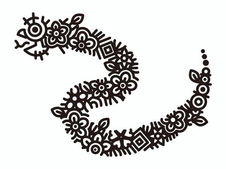 へびーA へび,花柄,線画,オーナメント,装飾のイラスト素材