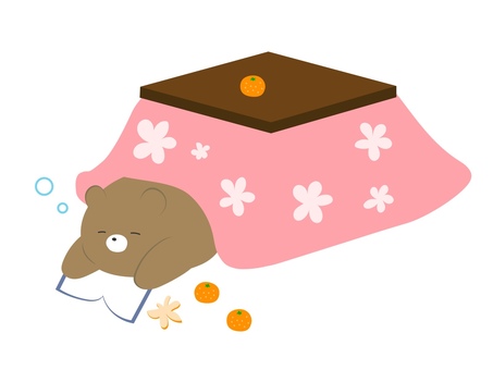 Illustration, bear, kotatsu, orange, 