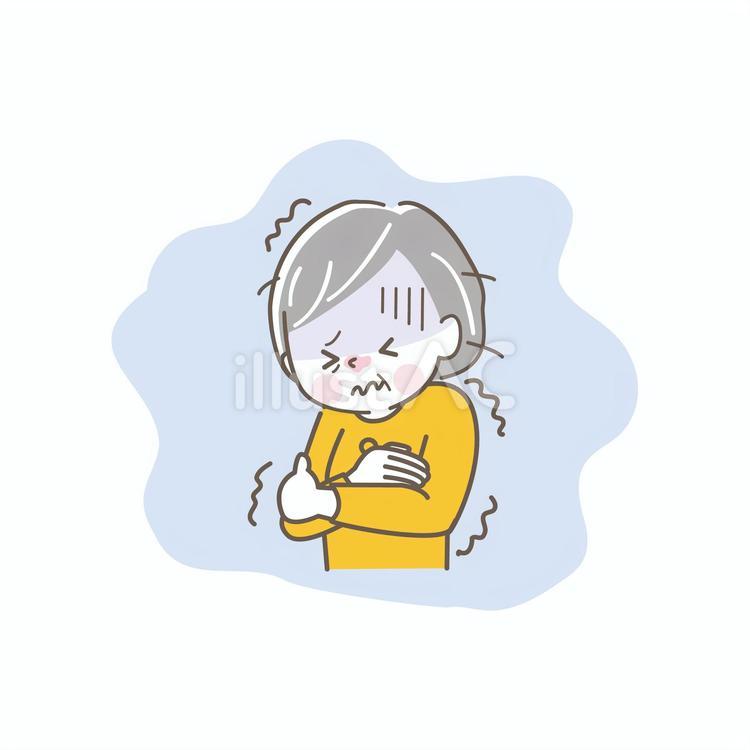 寒くて震えるシニア女性 寒い,寒気,シニアのイラスト素材
