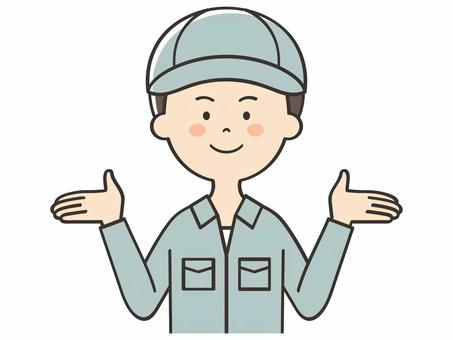 紹介する男性作業員 紹介する男性作業員 紹介,案内,説明,教える,解説,アドバイス,重要,お知らせ,注目,誘導のイラスト素材