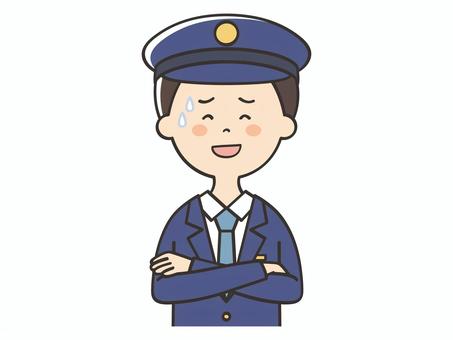 苦笑いする男性警察官 苦笑い,愛想笑い,警察官,作り笑い,困る,誤魔化す,気まずい,苦笑,汗,お世辞のイラスト素材