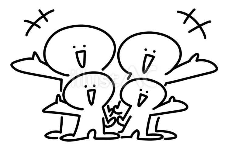 笑顔で手をあげる4人家族 笑顔,棒人間,4人のイラスト素材