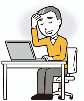 ニット中年男性(黄)-014-全身  ニット中年男性(黄)-014-全身 パソコン,落ち込む,おじさん,男性,中年,お父さん,パパ,シニア,ミドルエイジ,人物のイラスト素材