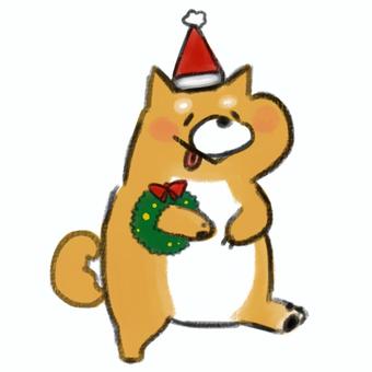 【クリスマス】コロコロ柴犬 動物,笑顔,かわいい,幼児向け,手描き風,柴犬,しばいぬ,犬,クリスマス,イラストカットのイラスト素材